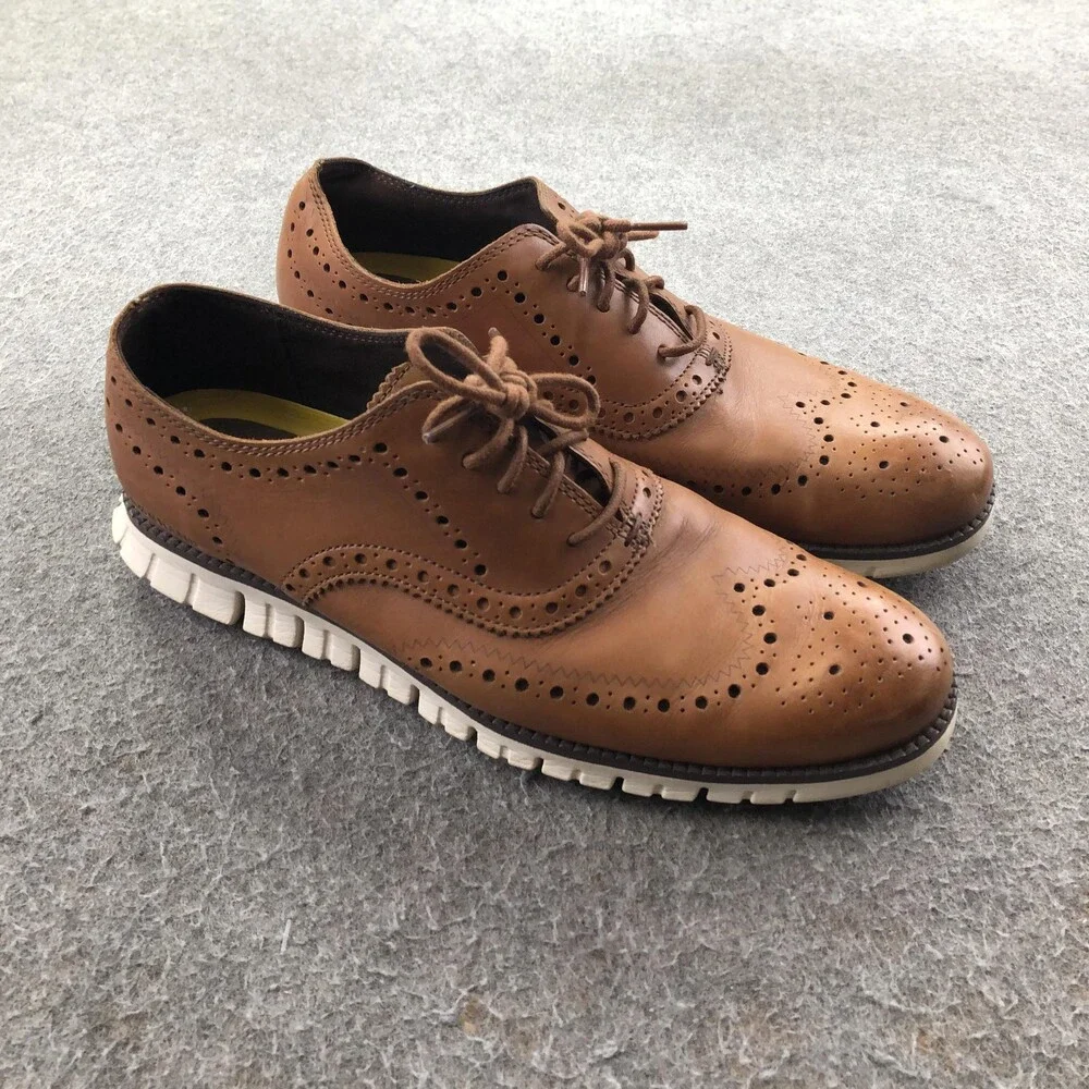Cole Haan Zerogrand Shoes Mens 9.5 Brown Leather Wingtip Brogue Oxford Sneakers